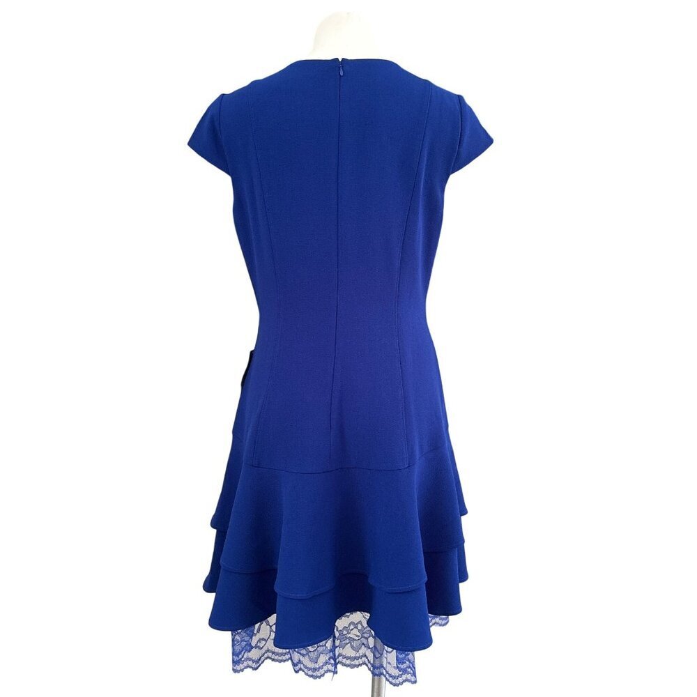 Eliza J NWT $138 Crepe Ruffle Lace Hem Sheath Dress, Blue Women's Size 10 - Picture 5 of 9